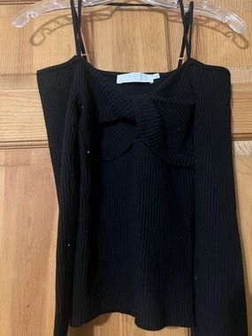 Astr Black Ribbed Twist-Front Cami